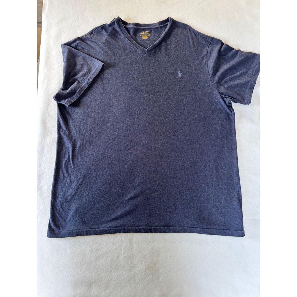 Polo Ralph Lauren Mens 2XLT V-Neck T-Shirt Heather Navy Blue Short Sleeve